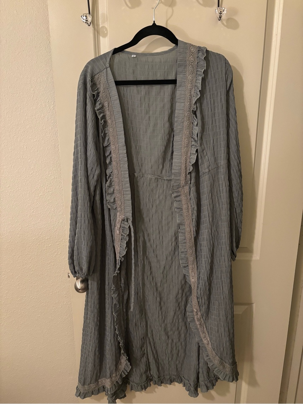 Green Ruffle Trim Women’s Kimono XL EUC Layering Whimsy Apostolic Modest